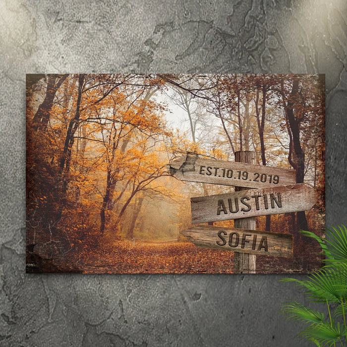 Autumn Road Couple Name Sign by Tailored Canvases