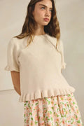 Ave Ruffle Wave Hem Knit Sweater by Boutique 23