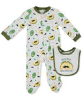 Chickpea Cutie Pie Baby Baby Boys Printed Cotton Coverall and Bib Set by Vanessa Jane