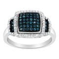 Black Rhodium Plated .925 Sterling Silver 1/2 Cttw White & Blue Diamond Square Halo Cocktail Ring (Fancy Blue & H-I Color, I2-I3 Clarity) - SIze 6 by Bids.com