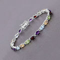 9.37 Ct Oval Multicolor Gemstones Prong Sterling Silver Tennis Bracelet by Fine Color Jewels