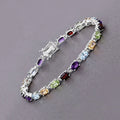 9.37 Ct Oval Multicolor Gemstones Prong Sterling Silver Inline Tennis Bracelet by Fine Color Jewels