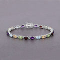 9.37 Ct Oval Multicolor Gemstones Prong Sterling Silver Tennis Bracelet by Fine Color Jewels