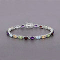 9.37 Ct Oval Multicolor Gemstones Prong Sterling Silver Inline Tennis Bracelet by Fine Color Jewels