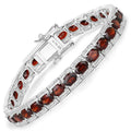 14.79 Ct Oval Deep Red Garnet Prong Sterling Silver Inline Tennis Bracelet by Fine Color Jewels
