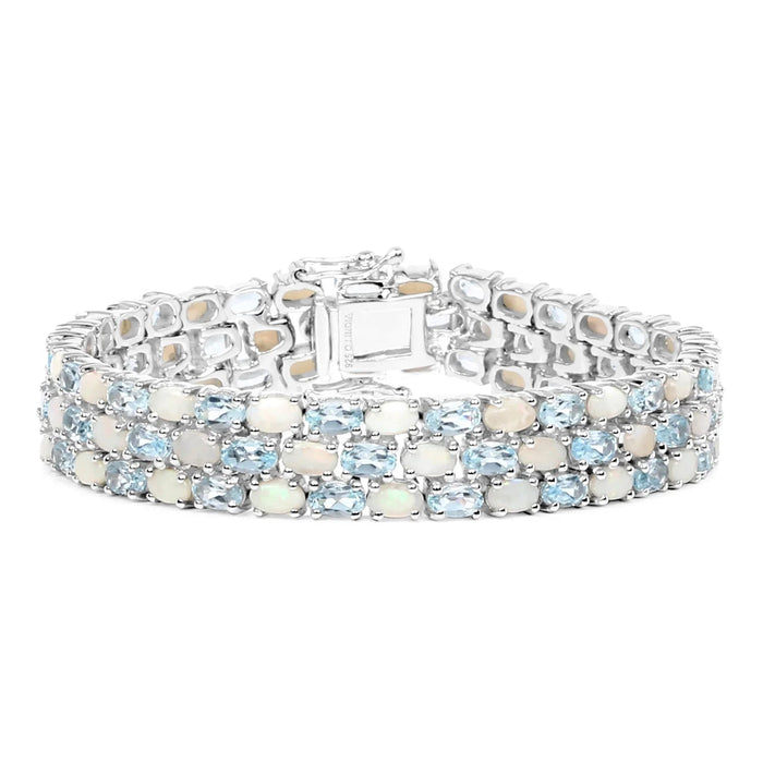 Genuine Opal and Blue Topaz Tennis Bracelet by Fine Color Jewels