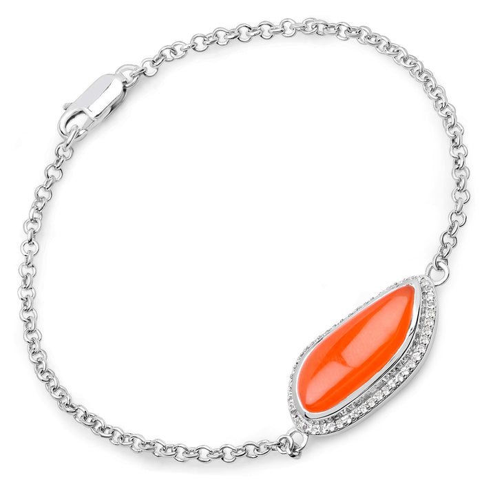 5.50 Carat Genuine Carnelian And White Topaz .925 Sterling Silver Bracelet by Avera Group