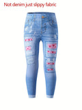 Girls All-Season Skinny Leggings - Chic Denim-Imitation Heart Pattern by Vanessa Jane