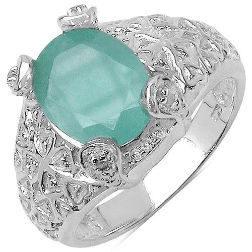 2.52 Carat Genuine Emerald & White Topaz .925 Sterling Silver Ring by Bids.com