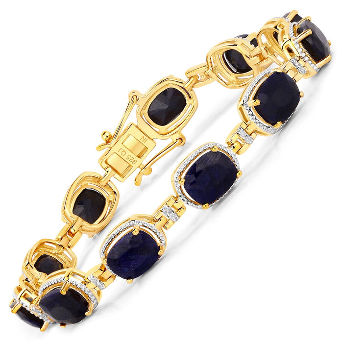 21.09 Carat Dyed Sapphire and White Diamond .925 Sterling Silver Bracelet by Avera Group