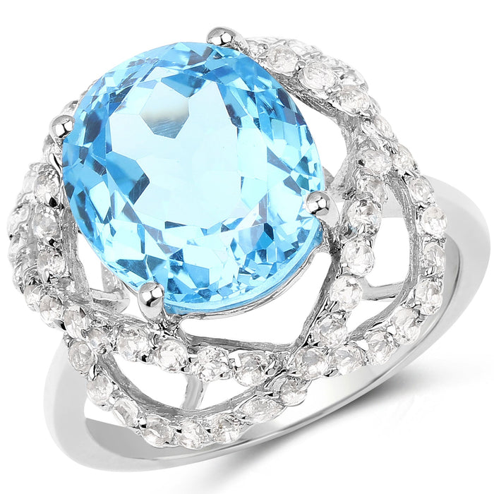 7.32 Carat Genuine Swiss Blue Topaz & White Topaz .925 Sterling Silver Ring by Bids.com