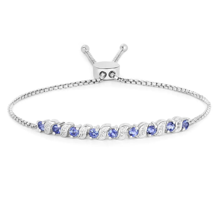Genuine Tanzanite and White Topaz Bolo Bracelet by Fine Color Jewels