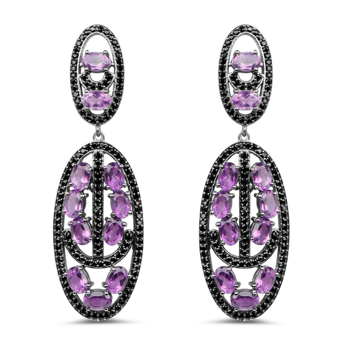 12.45 Carat Genuine Amethyst and Black Spinel .925 Sterling Silver Earrings by Bids.com
