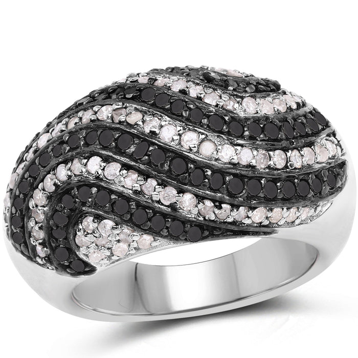 1.26 Carat Genuine Black Diamond and White Diamond .925 Sterling Silver Ring by Bids.com