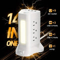 14-in-1 Power Strip Tower with 4 USB Ports & 9 AC Outlets, 10ft Extension Cable, Adjustable 3-Color Night Light by DailySale