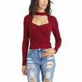 Juniors Almost Famous Mock Neck Cut Out Front Bust Ruched Blouse, Size Large by Vanessa Jane