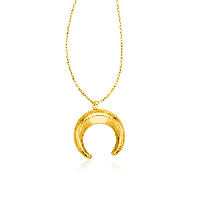 14k Yellow Gold 17 inch Necklace with Domed Moon Motif Pendant by Bids.com