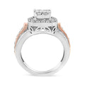 14K White and Rose Gold 1 1/8 Cttw Princess and Round-Cut Diamond Art Deco Style Triple Shank Halo Cocktail Ring (I-J Color, SI2-I1 Clarity) - Size 7 by Bids.com