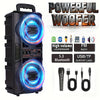Portable Bluetooth Speaker with Subwoofer Bass, Dual 6.5" LED Woofers and Microphone