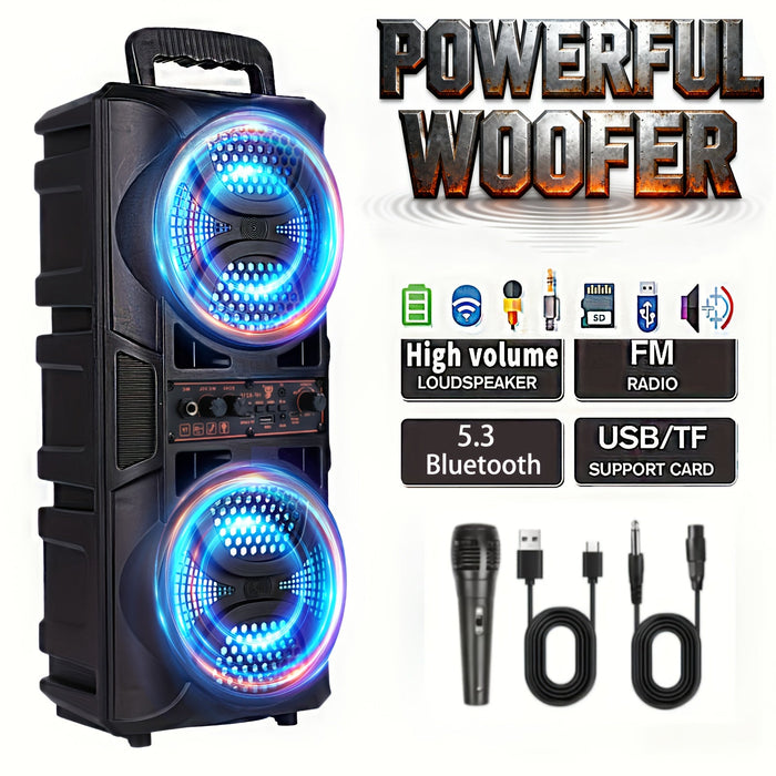 Portable Bluetooth Speaker with Subwoofer Bass, Dual 6.5" LED Woofers and Microphone by DailySale