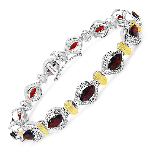 Two Tone Plated 8.45 Carat Genuine Garnet .925 Sterling Silver Bracelet by Bids.com