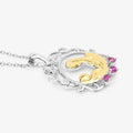 Round Pink Ruby Prong Silver Pendant Necklace by Fine Color Jewels
