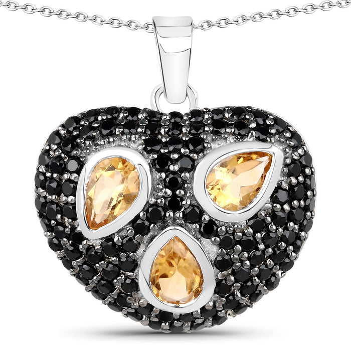 3.19 Carat Genuine Citrine and Black Spinel .925 Sterling Silver Pendant by Bids.com