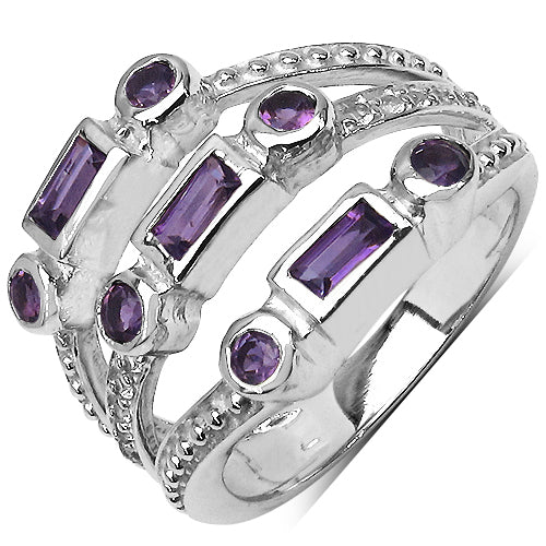 0.87 Carat Genuine Amethyst & White Topaz .925 Sterling Silver Ring by Bids.com