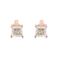 14K Rose Gold Plated Two-Tone .925 Sterling Silver 1/2 Cttw Princess-Cut Square Diamond Solitaire Miracle-Plate Stud Earrings (K-L Color, I2-I3 Clarity) by Bids.com