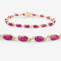 Marquise Pink Ruby Prong 10K Yellow Gold Tennis Bracelet by Fine Color Jewels
