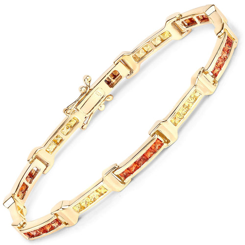 6.48 Carat Genuine Orange Sapphire and Yellow Sapphire .925 Sterling Silver Bracelet by Avera Group