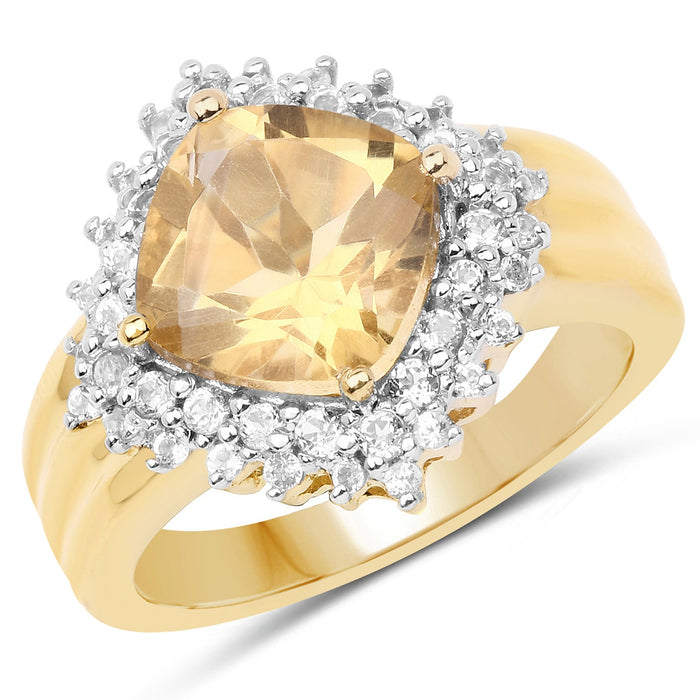 14K Yellow Gold Plated 3.58 Carat Genuine Citrine & White Topaz .925 Sterling Silver Ring by Bids.com