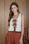 CONTRAST STITCH CROCHET KNIT FRONT TIE VEST