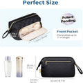 Wide-open Quilted Travel Makeup Organizer Bag with Handle: Black by Boutique 23