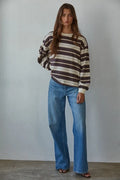 Knit Cotton Multi Striped Crew Neck Long Sleeve Top by Boutique 23