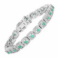 2.40 Ct Round Green Emerald Square Halo Sterling Silver Inline Tennis Bracelet by Fine Color Jewels