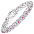 3.12 Ct Round Pinkish Red Johnson Ruby Square Halo Sterling Silver Tennis Bracelet by Fine Color Jewels