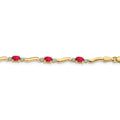 Oval Red Ruby & Diamond Prong 14K Yellow Gold Wave Link Bracelet by Fine Color Jewels
