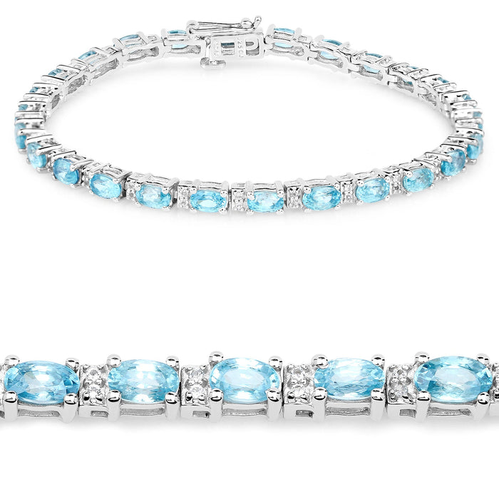 8.84 Carat Genuine Blue Zircon and Topaz White .925 Sterling Silver Bracelet by Bids.com
