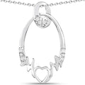 Round White Diamond Prong Silver Heart Pendant Necklace by Fine Color Jewels