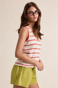 Striped Knit V-Neck Tank Top: Cherry by Boutique 23