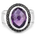 5.35 Carat Genuine Amethyst and Black Spinel .925 Sterling Silver Ring by Bids.com
