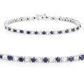 6.87 Ct Round Royal Blue Sapphire Prong Sterling Silver Inline Tennis Bracelet by Fine Color Jewels