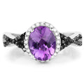 1.64 Carat Genuine Amethyst, Black Diamond & White Diamond .925 Sterling Silver Ring by Bids.com