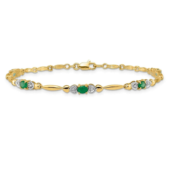 Diamond and Oval Emerald Heart 7 inch Bracelet Gold by Fine Color Jewels