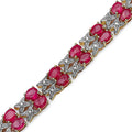 14K Yellow Gold Plated 18.32 Carat Genuine Glass Filled Ruby & White Diamond .925 Sterling Silver Bracelet by Bids.com