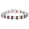 18.36 Ct Oval Deep Red Garnet Prong Silver Double Row X-Link Tennis Bracelet