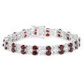 18.36 Ct Oval Deep Red Garnet Prong Silver Double Row X-Link Tennis Bracelet by Fine Color Jewels