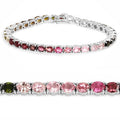 11.16 Ct Oval Multicolor Ombre Tourmaline Prong Sterling Silver Tennis Bracelet by Fine Color Jewels