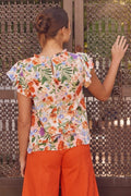 Flutter Sleeve Floral Print Blouse - Red by Boutique 23